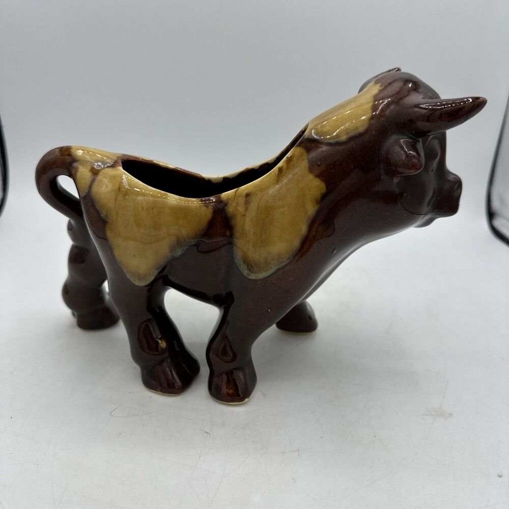 Vintage Bull Planter McCoy Ferdinand 6.5” Brown Drip Glaze - Picture 11 of 15